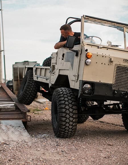 Taylor Congleton in a Land Rover 101 Forward Control