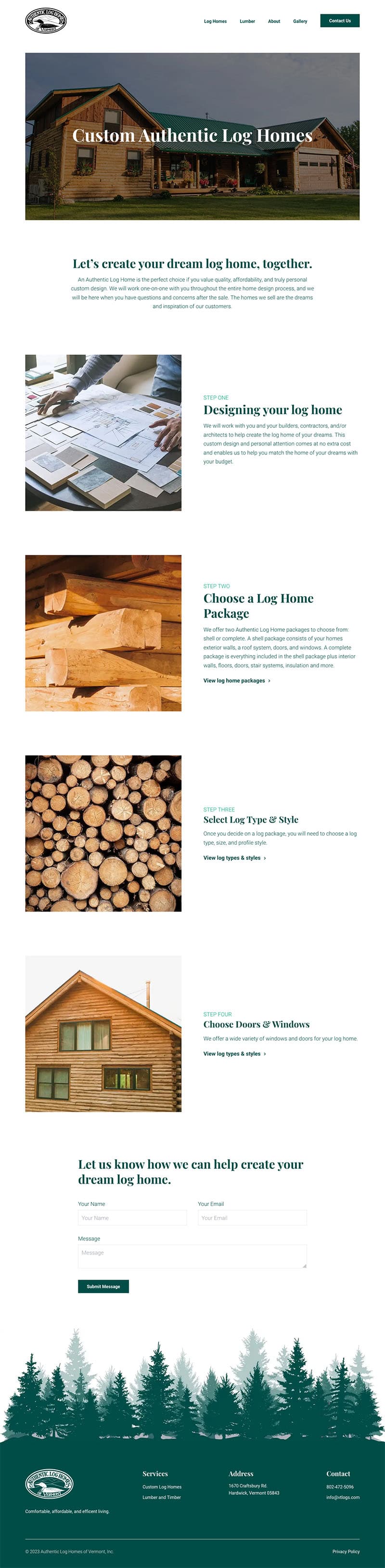 mockup next generation web design for Authentic Log Homes of Vermont