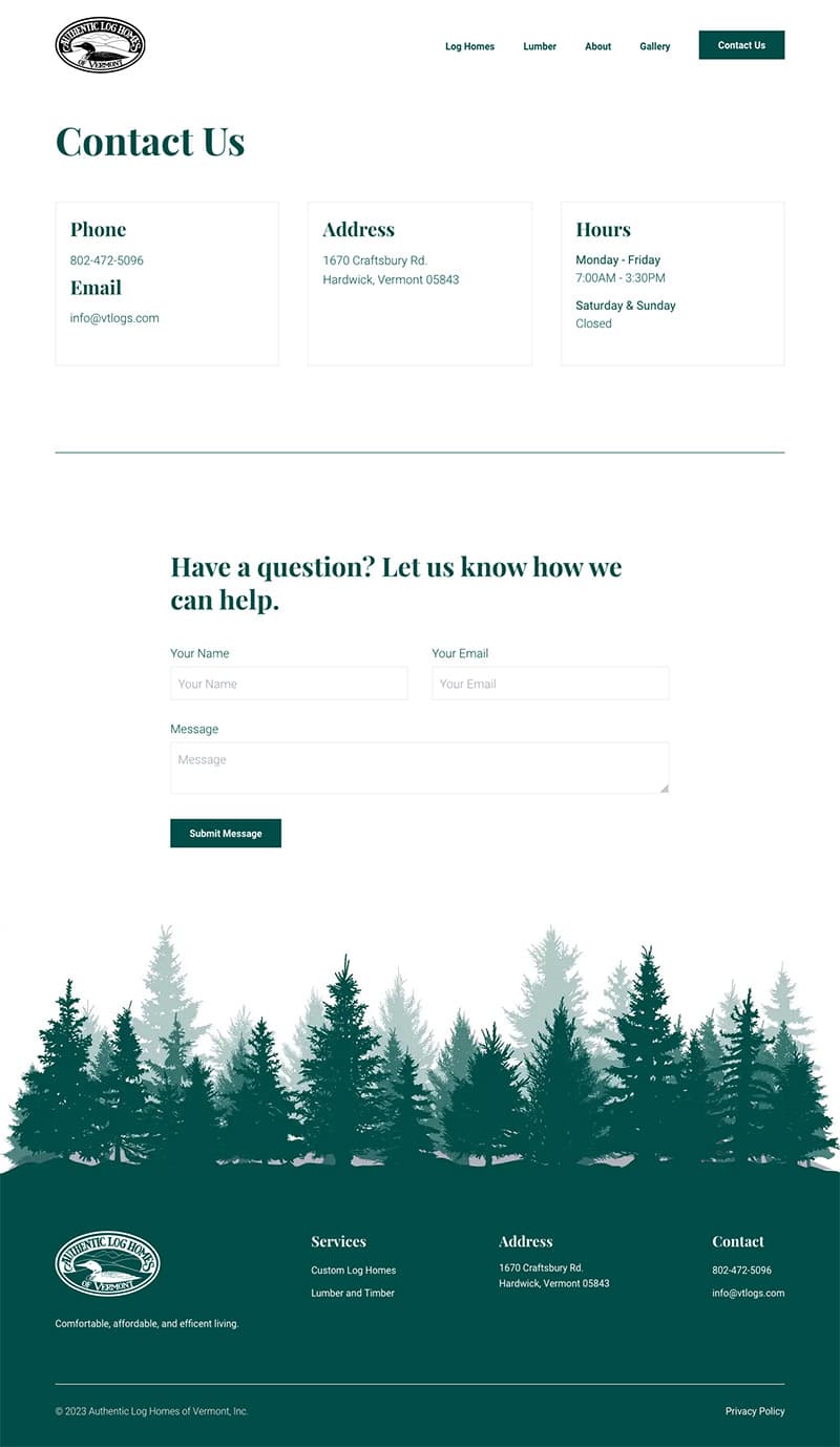 mockup next generation web design for Authentic Log Homes of Vermont