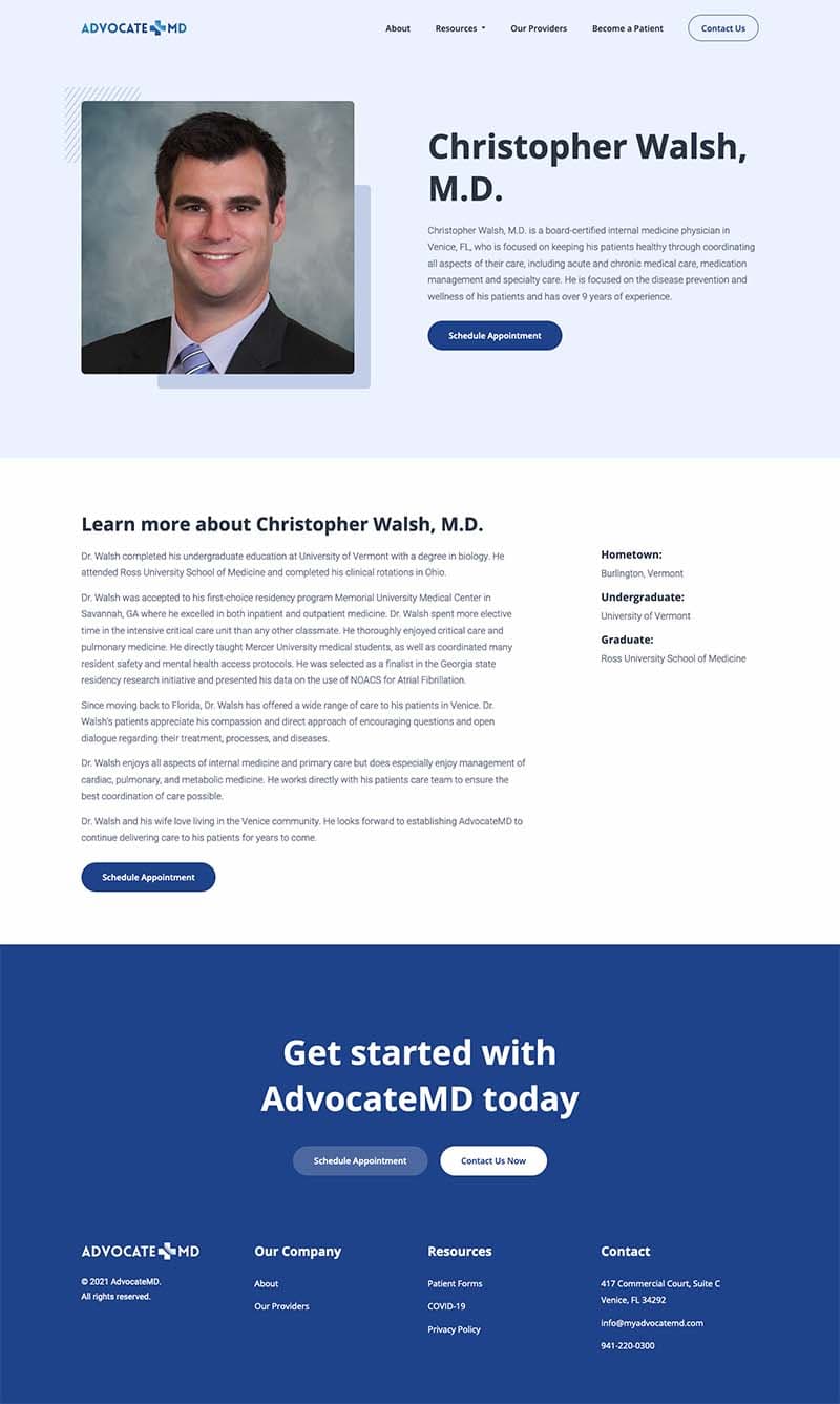 mockup web design for AdvocateMD