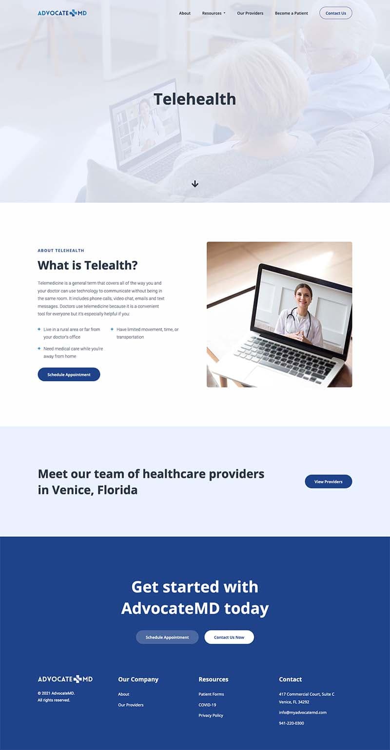 mockup web design for AdvocateMD